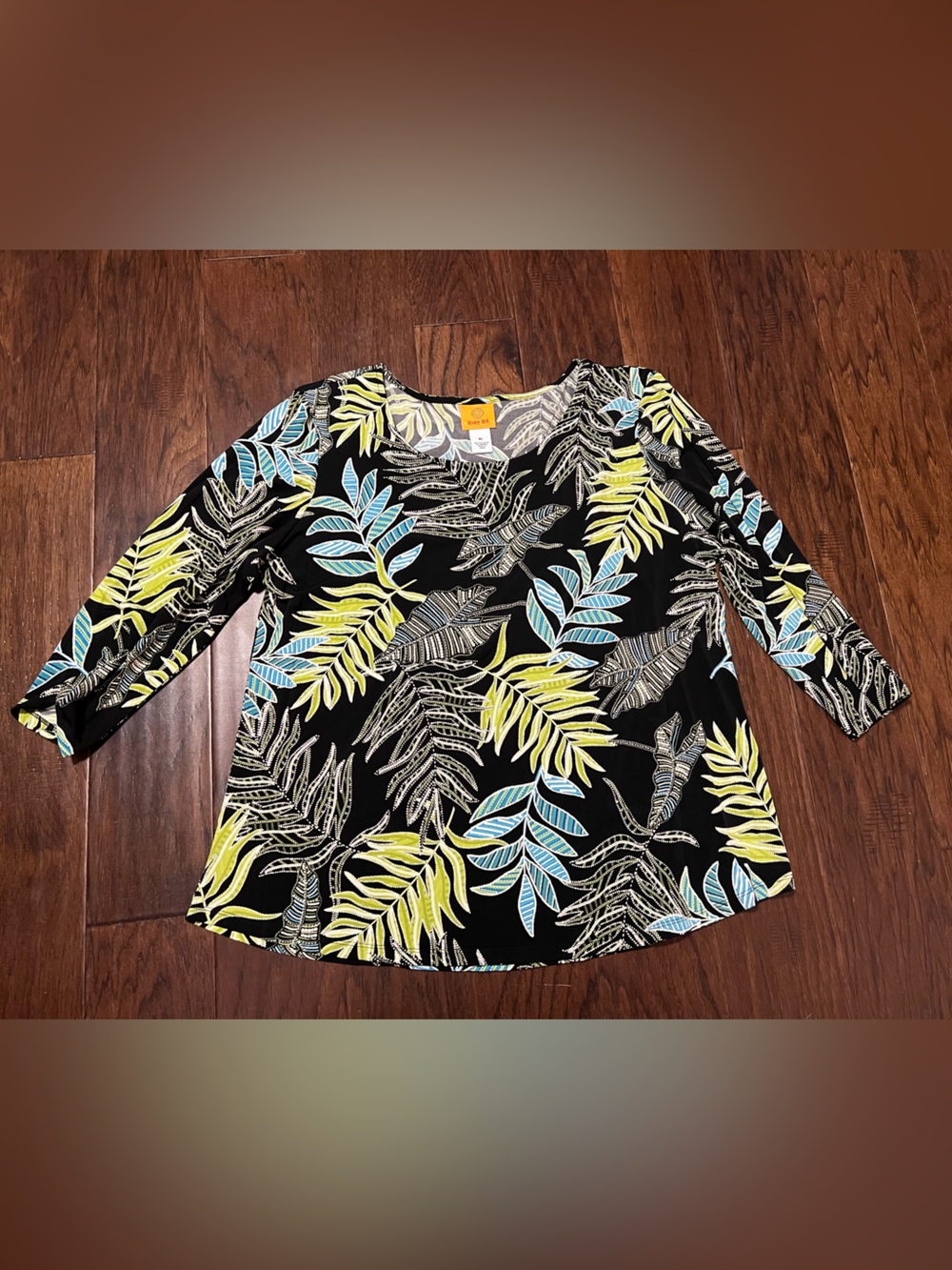 Ruby Rd Long Sleeve Top Black Palm Print Size XL
